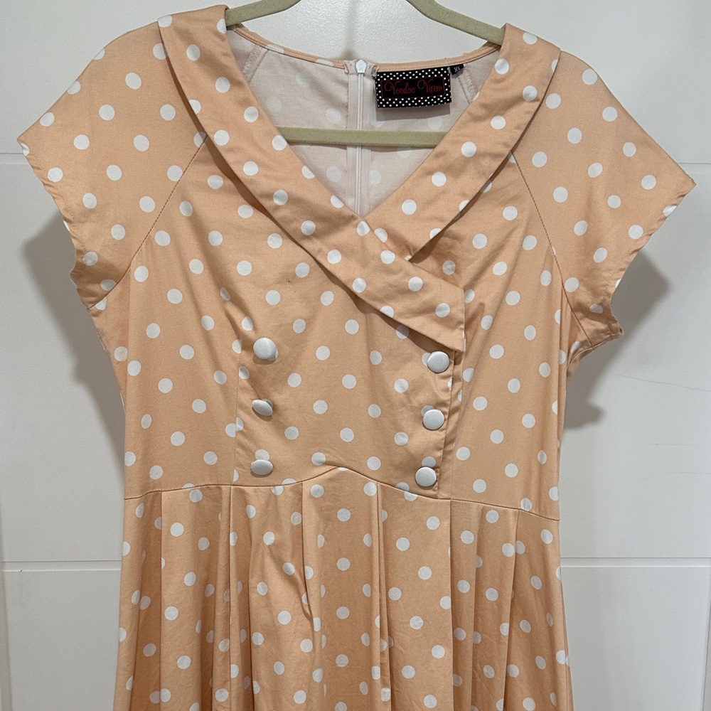 Size XL Voodoo Vixen Vintage Polka Dot Peach Fit & Flare Dress